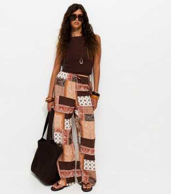 Brown Patchwork Wide Leg Trousers