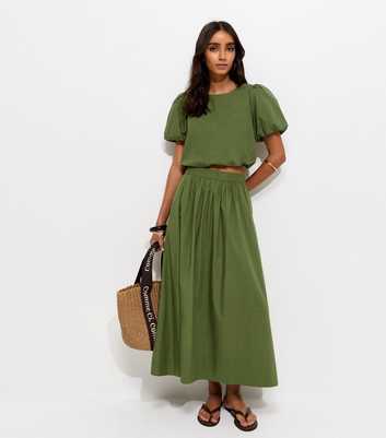 Dark Khaki Cotton Poplin Circle Skirt