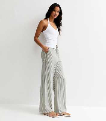 Cream Striped Seersucker Wide Leg Trousers