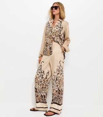 Brown Tiger Print Wide Leg Trousers