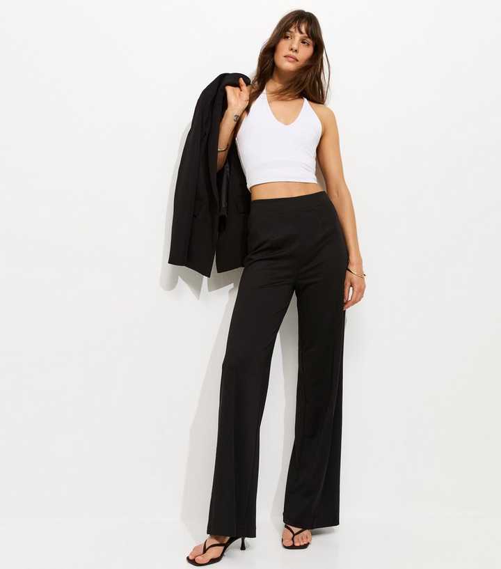Tall Black Jersey Wide Leg Trousers
