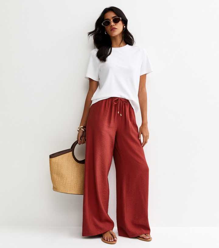 Rust Drawstring Wide Leg Trousers