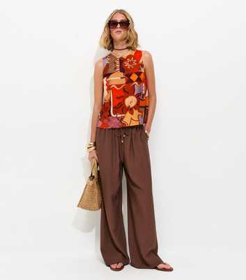 Dark Brown Drawstring Wide Leg Trousers