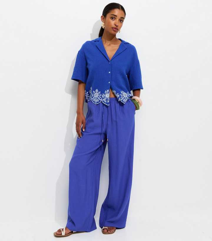 Bright Blue Drawstring Wide Leg Trousers