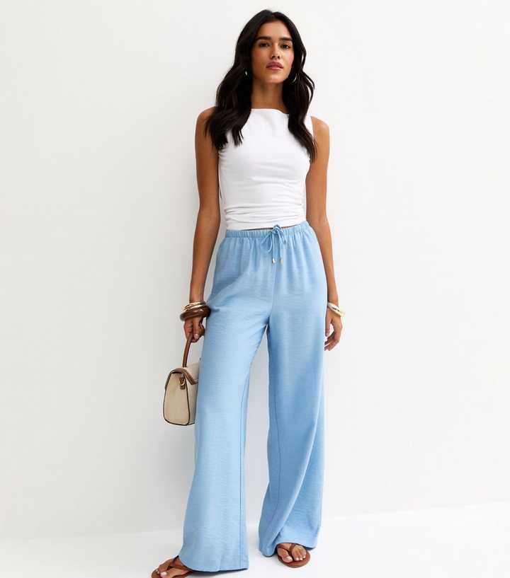Light Blue Drawstring Wide Leg Trousers