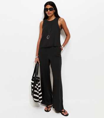 Black Linen Blend Wide Leg Trousers