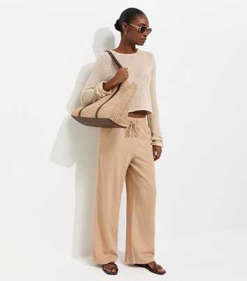Mink Linen Blend Wide Leg Trousers