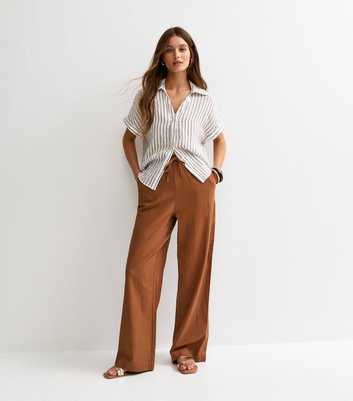 Rust Linen Blend Wide Leg Trousers