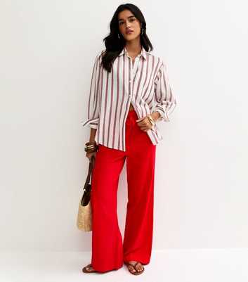Bright Red Linen Blend Wide Leg Trousers