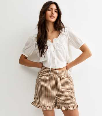 Brown Gingham Frill Shorts