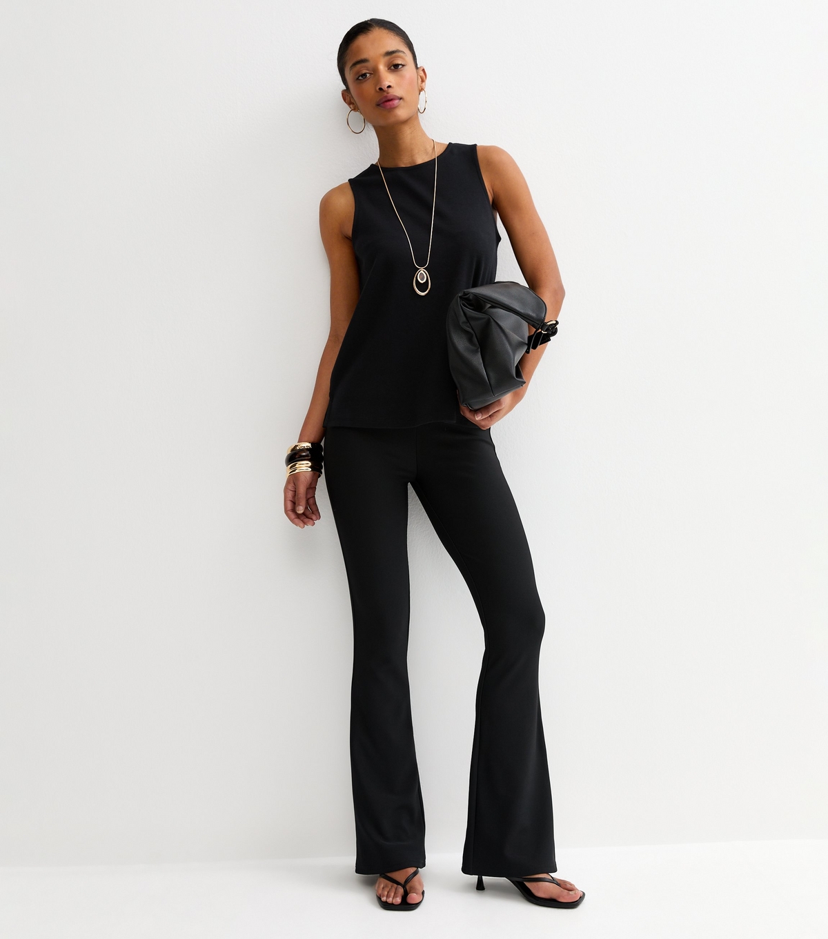 Women's Black Ribbed Flared Trousers New Look