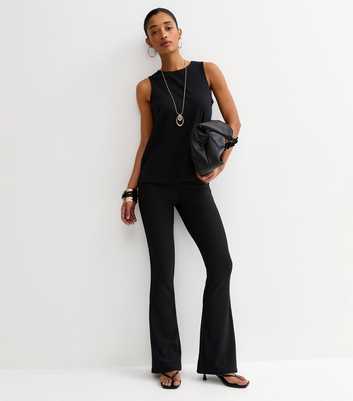 Black Ribbed Flared Trousers