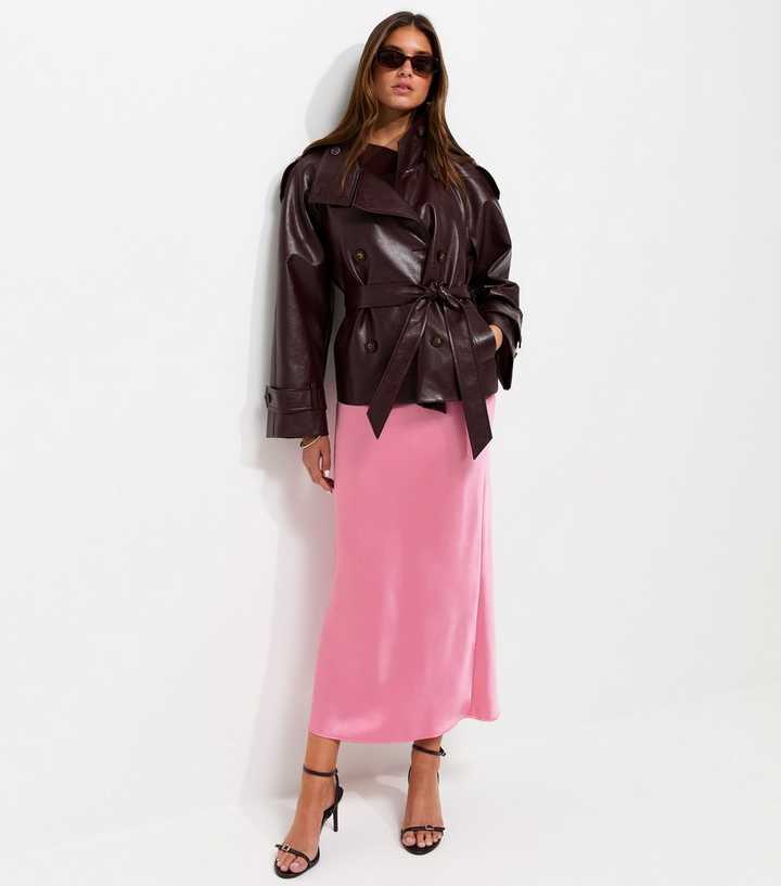 Pink Satin Bias Cut Midi Skirt