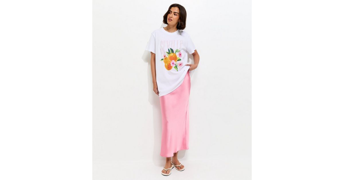 Pink Satin Bias Cut Midi Skirt