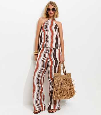 Brown Wave Print Wide Leg Trousers