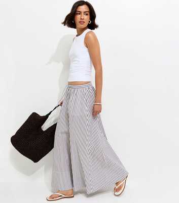 Brown Striped Cotton Seersucker Circle Maxi Skirt