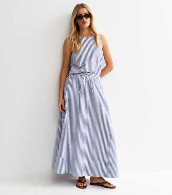 Blue Striped Cotton Seersucker Circle Maxi Skirt