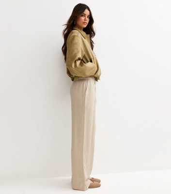 Stone Linen Look Wide Leg Drawstring Trousers