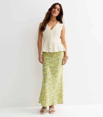 Petite Green Floral Print Bias Cut Midi Skirt