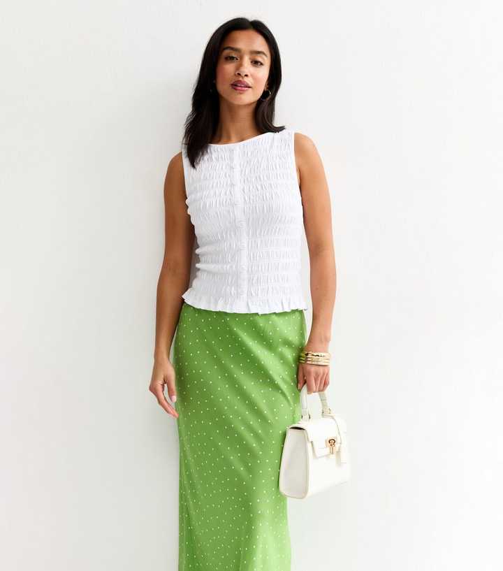 Petite Green Polka Dot Bias Cut Midi Skirt