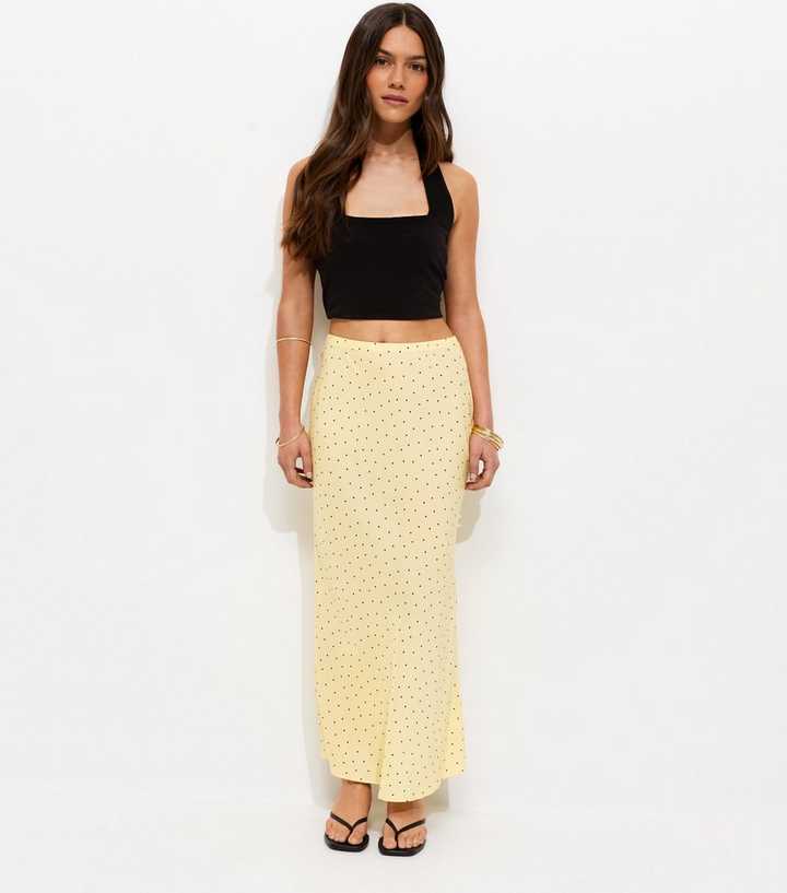 Petite Yellow Polka Dot Bias Cut Midi Skirt