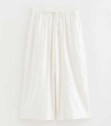 Petite White Linen Blend Cropped Trousers