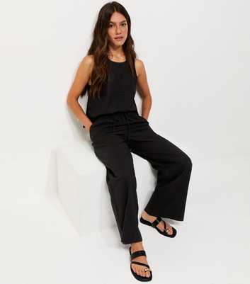 Petite Black Linen Blend Wide Leg Trousers