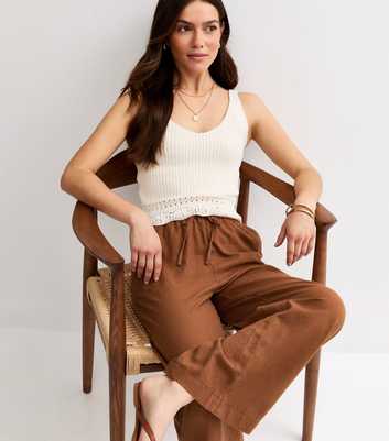 Petite Rust Linen Blend Wide Leg Trousers