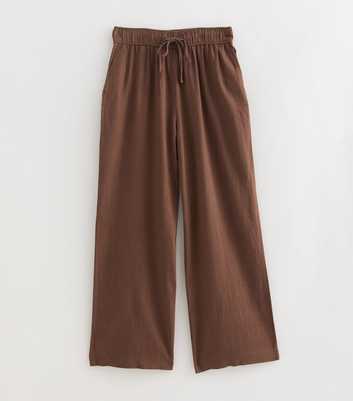 Petite Dark Brown Linen Blend Wide Leg Trousers