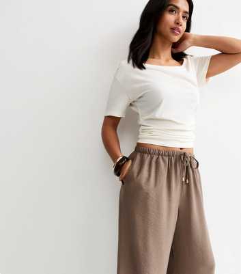 Petite Mink Wide Leg Drawstring Trousers