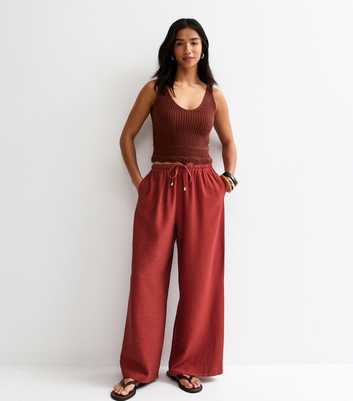 Petite Rust Wide Leg Drawstring Trousers