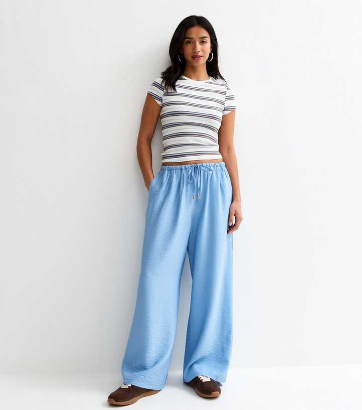 Petite Light Blue Wide Leg Drawstring Trousers