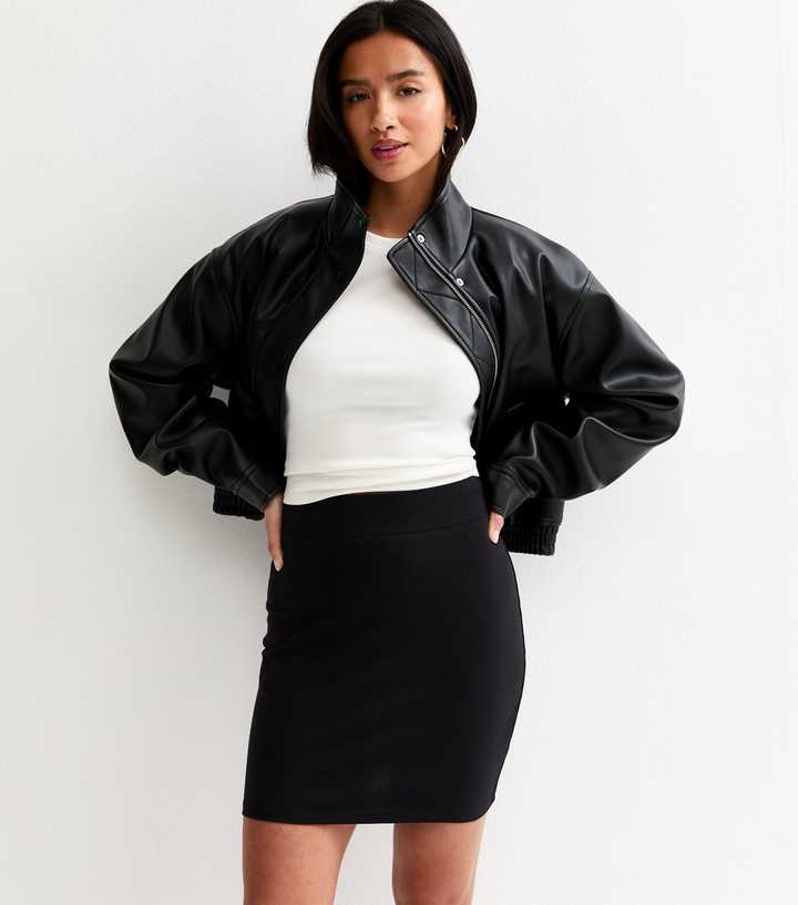 Petite Black Stretchy Tube Mini Skirt