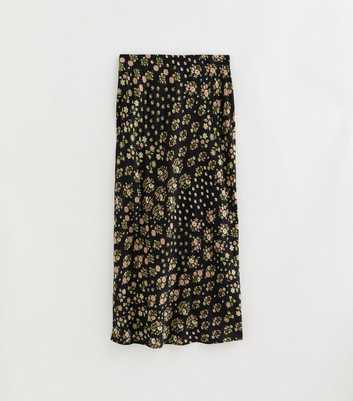 Petite Black Floral Print Bias Cut Midi Skirt