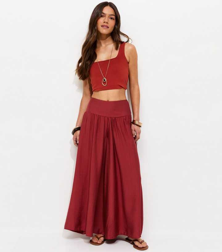 Petite Rust Palazzo Wide Leg Trousers