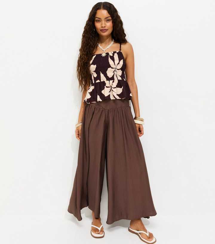 Petite Dark Brown Palazzo Wide Leg Trousers