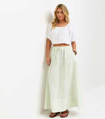 Petite Green Striped Seersucker Circle Skirt