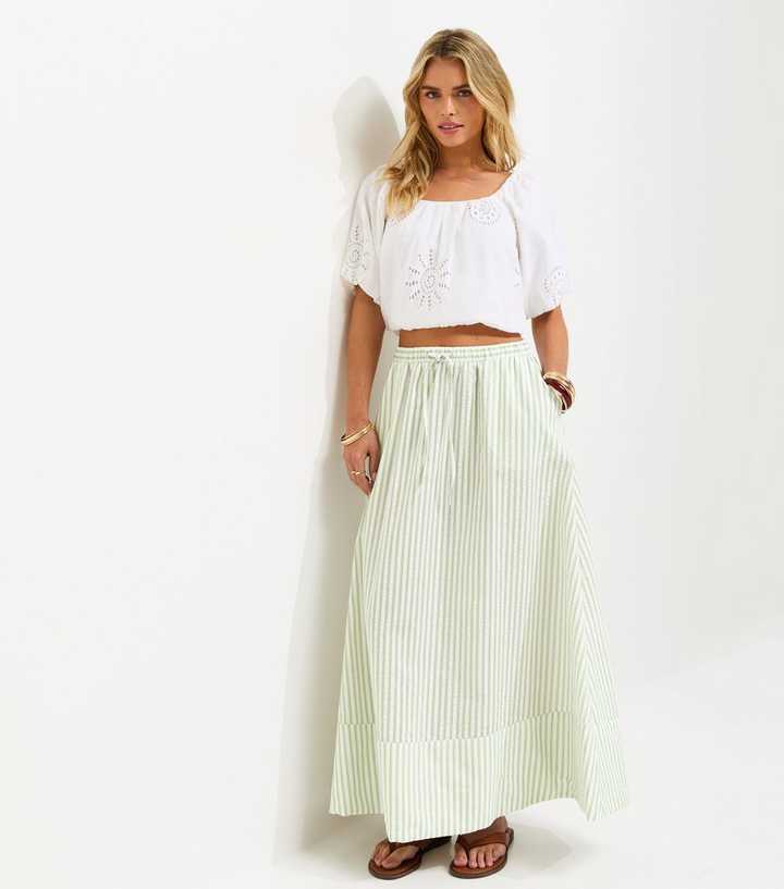 Petite Green Striped Seersucker Circle Skirt