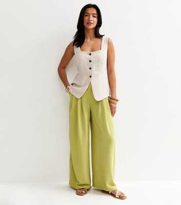 Petite Light Green Pleated Wide Leg Trousers