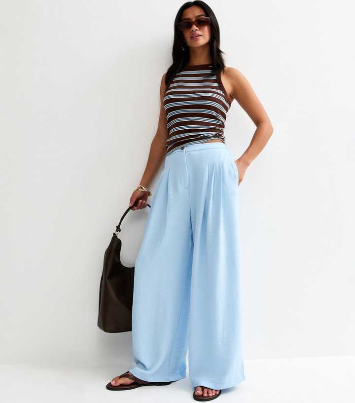 Petite Light Blue Pleated Wide Leg Trousers