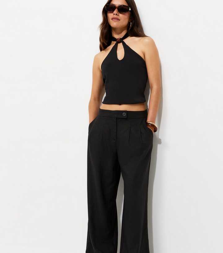 Petite Black Linen Rich Tailored Trousers