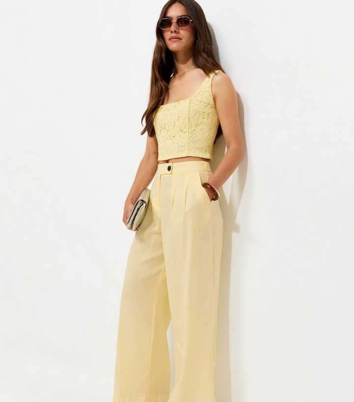 Petite Light Yellow Linen Rich Tailored Trousers