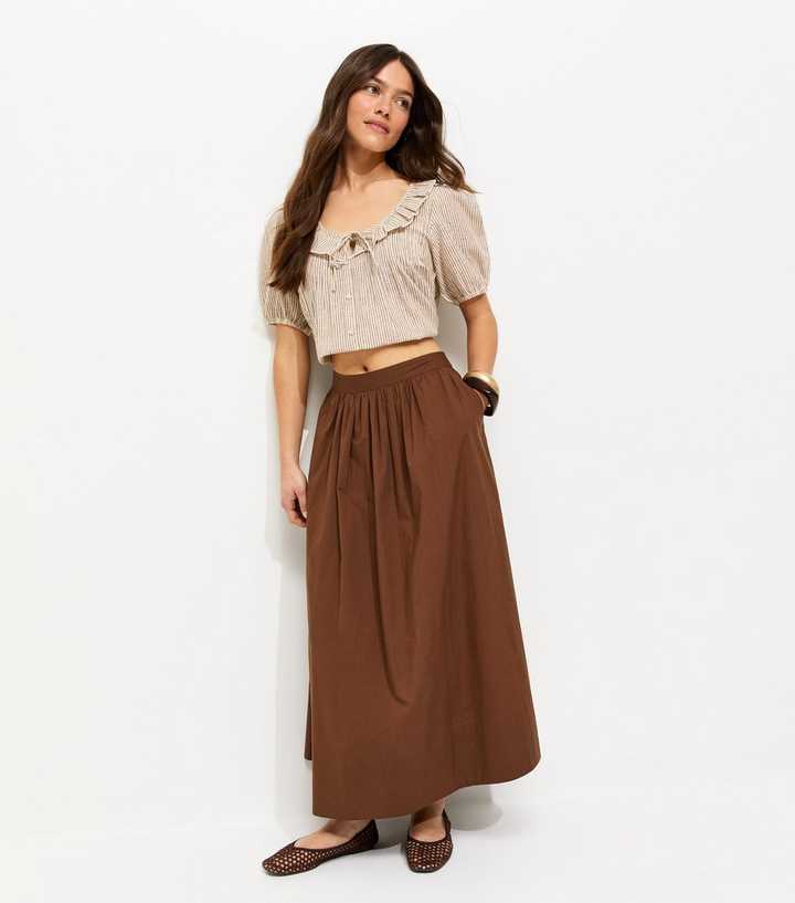 Petite Brown Poplin Circle Skirt