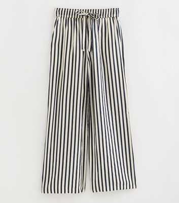 Petite Blue Striped Drawstring Wide Leg Trousers