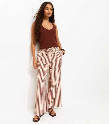 Petite Red Striped Drawstring Wide Leg Trousers