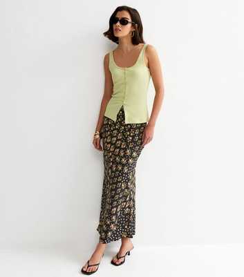 Black Floral Bias Cut Midi Skirt