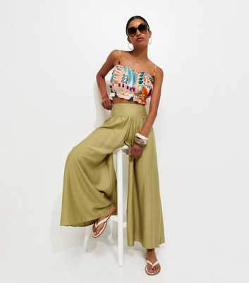 Light Khaki Wide Leg Palazzo Trousers