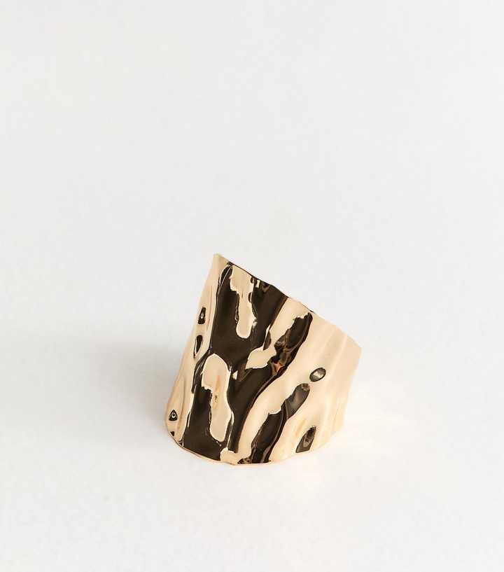 Gold Tone Extra Wide Beaten Texture Cuff