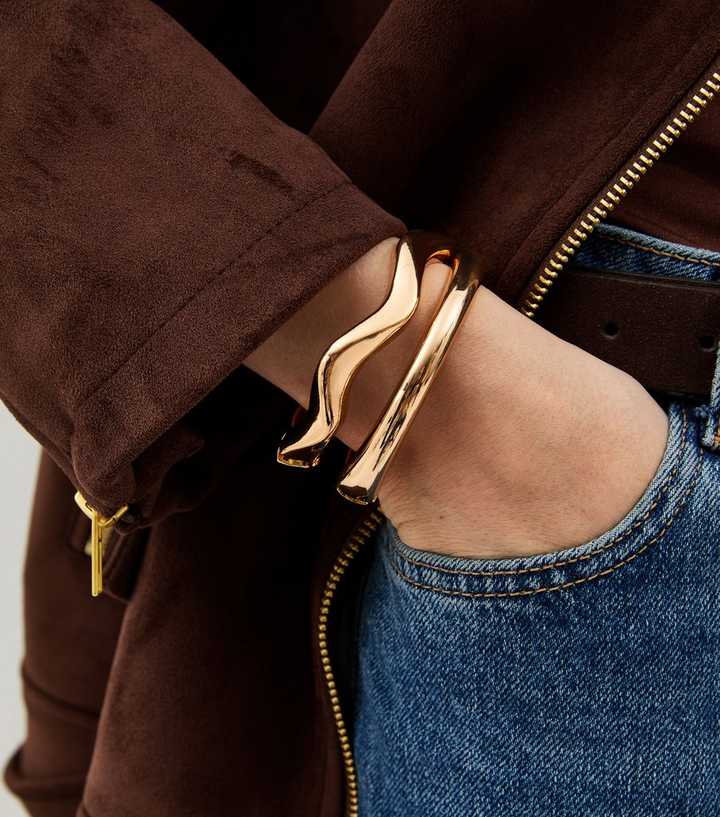 Pack of 2 Gold Tone Chunky Bangles