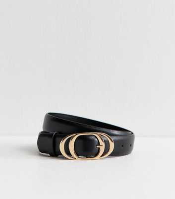 Black Faux Leather Layered Oval Buckle Belt